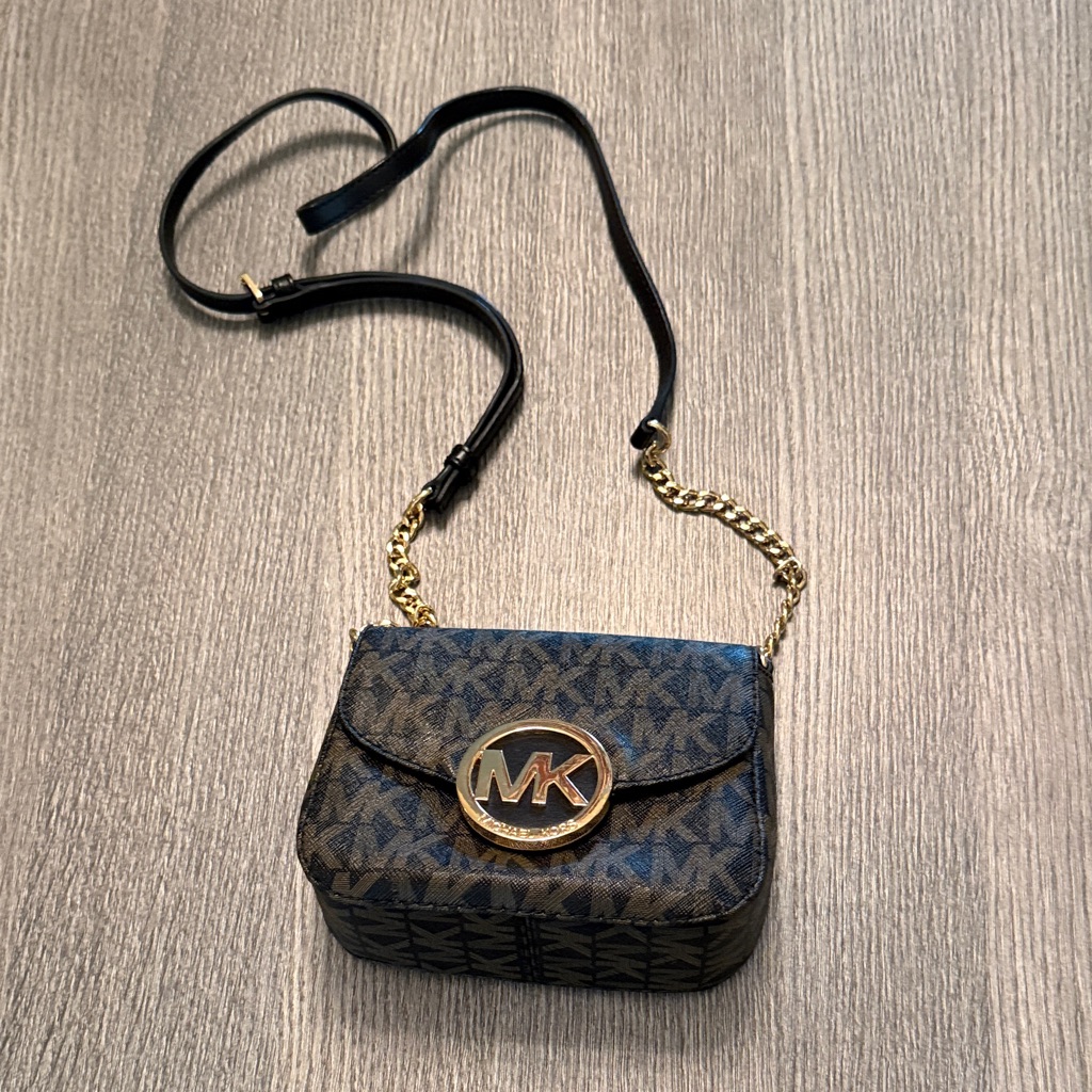 Michael Kors Logo Black And Gold Crossbody Bag
